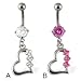 Dangling heart with jewels navel ring (titanium shaft)