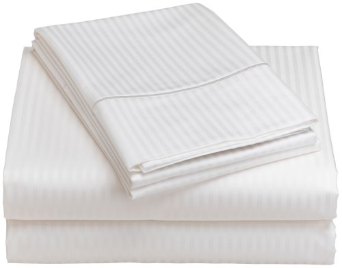 Renaissance 600-Thread-Count Woven Cotton Stripe Queen Sheet Set, White