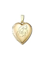 Solid 14K Yellow Gold "Mom with Two Daughters" Locket 3/4 inch x 3/4 inch in Solid 14K Yellow Gold