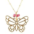 Open Design Gold Vermeil Butterfly Pendant with Ruby Gemstone Beads on a 16" 14kt Gold Filled Saturn Bead Chain, #7710