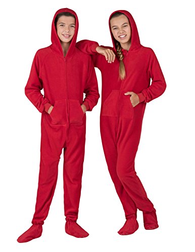 Footed Pajamas - Bright Red Kids Hoodie Fleece