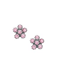 Childs Pink Cubic Zirconia Flower Earrings in 14K White Gold