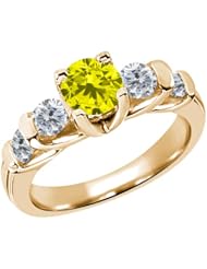 1.68 Ct Round Canary and G/H Diamond 18K Yellow Gold Ring