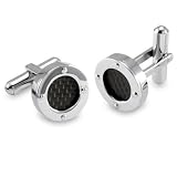 Stainless Steel Cufflinks with Black Carbon Fiber Inlay and Rivet Accents