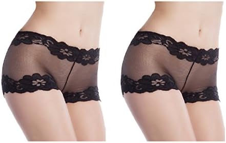 Slocyclub Women's Lace Boyshort Panty Lady Bottom Underwear (X-Large/US 8-10, Black(Pack of 2))