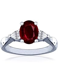 14K White Gold Oval Cut Ruby Three Stone Ring