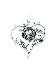Sterling Silver Rose Heart Pendant Charm Jewelry