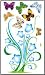 Blue Flowers Plant and Butterflies Peel and Stick Wall Sticker and Decal