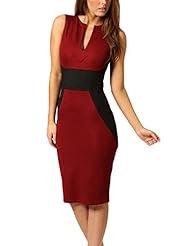 Sexy V-neck Cotton/Polyester/Spandex Colorblocking Gathered Sleeveless Midi Dress 