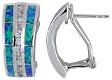 Sterling Silver, Synthetic Opal Inlay Clip Earrings with small CZ Stones, 7/8 (22 mm) long