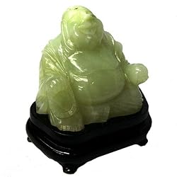 Jade sitting buddha on carverd wooden stand (G4-2C)