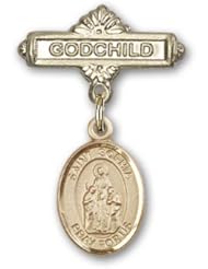 14K Gold Baby Badge with St. Sophia Charm and Godchild Badge Pin