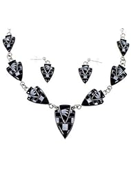 Mother Of Pearl Black Jade Silver Jewelry Link Necklace Set NS40938