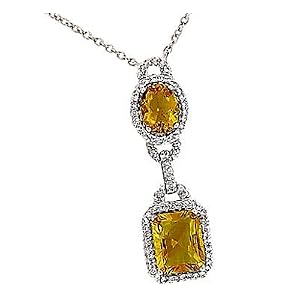 14kt White Gold Diamond and Citrine Necklace by