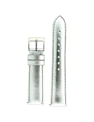 Watch Band Silver Metallic Genuine Leather Built-in Spring Bars 14 millimeter Ladies
