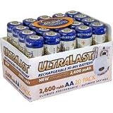 Ultralast AA 2600mAh NiMH Rechargeable Battery Bulk 20 Pack, 2600mAh, Shrink wrap Packaging With Ca
