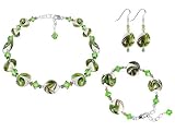 Lamp Work Glass Beads & Swarovski Crystal Sterling Silver Bracelet Earrings 16 18 20 22 24 Necklace Jewelry Set