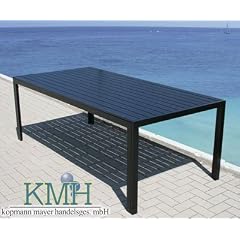 Riesiger schwarzer Holzimitat-Tisch (215 x 102) / Gartentisch / Aluminium