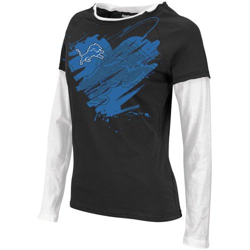 Reebok Detroit Lions Ladies Splash of Love Double Layer Long Sleeve T-Shirt - Black (Medium)