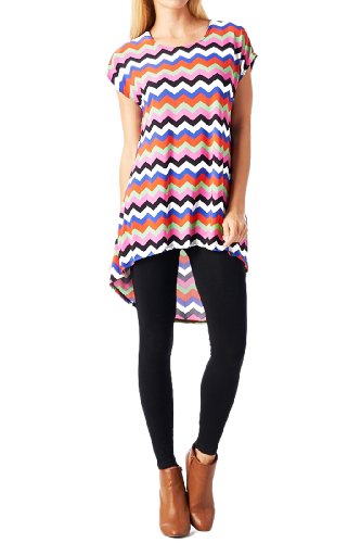 82 Days Women'S Poly Span Chevron Print High & Low Sleeveless Tunic - Chevron