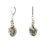 Earrings - E381 - Genuine Grey Crazy Lace Agate Gemstone and Fire Polished Glass ~ Oval