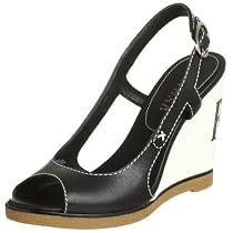 Lauren Ralph Lauren Women's Valerie Wedge Sling,Black Sports Calf,7.5 M