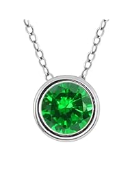 Sterling Silver Round Cut 6mm Bezel Set Created Emerald Pendant With 18" Chain