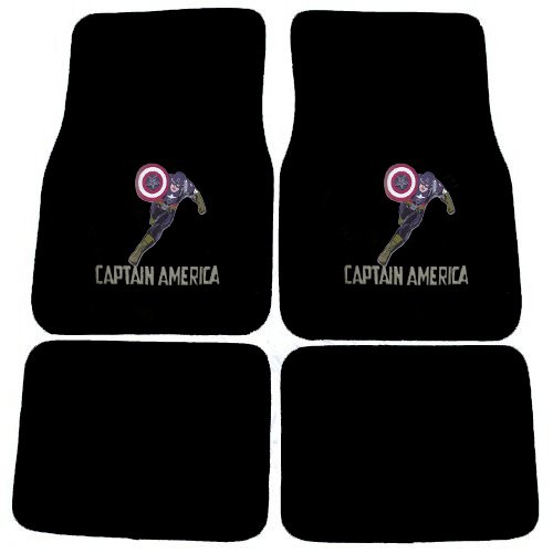  Captain America Marvel Comics Logo Front & Rear Seat Car Truck SUV Carpet Floor Mats - 4PC
