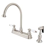 Kingston Brass KB3758PLBS Restoration Deck Mount Kitchen Faucet with Brass Sprayer, 8-1/2-Inch, Sati