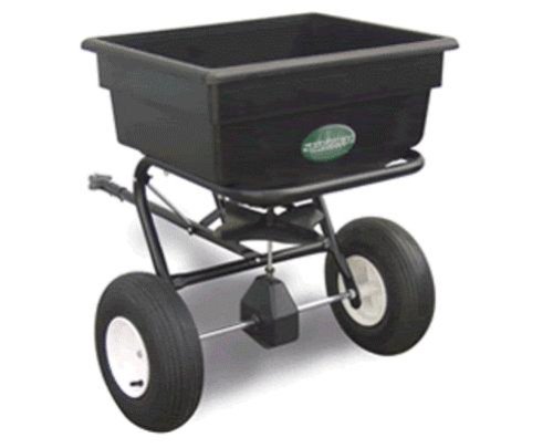 Spyker Commercial Grade 125-Pound Capacity Tow Behind Broadcast Spreader With Poly Hopper And Pneumatic Tires 125
