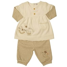 Pequilino Girls Vip Baby Dress and Leggings (Cream, 3 - 6 Months)