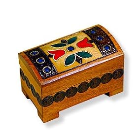 Wooden Box, 5416, Handcrafted Keepsake Chest, Brown with Flowers, 2.5"x1.75".