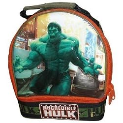 Marvel The Incredible Hulk Olive Green Color Soft Insulated School Lunch Bag/Box with 2 Compartments