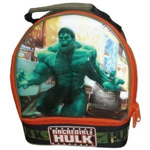 Marvel The Incredible Hulk Olive Green Color Soft Insulated School Lunch Bag/Box with 2 Compartments