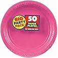 Amscan Big Party Pack 50 Count Paper Dessert Plates, 7-Inch, Bright Pink