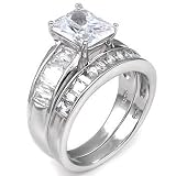 Cubic Zirconia Silver Wedding Ring Set - size 5