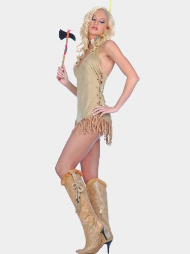 Sale SeXy Indian Girl Costume Maiden Mini Dress Neckpiece Axe Womens Native American
