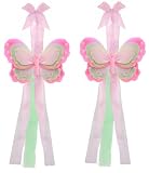 Dark Pink Green Pink Triple Layered Butterfly Curtain Tieback Pair / Set – tiebacks holder sheer tie backs, nylon nursery bedroom girls room ceiling wall decor, wedding birthday party baby bridal shower