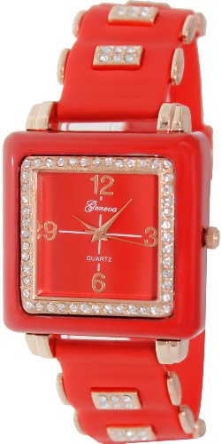 Geneva Platinum Women's 4312.RED.GOLD Red Silicone Analog Quartz Watch with Red Dial