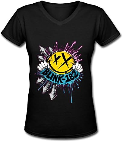 Hot Rock Band Blink 182 Fashion V Neck T Shirt For Women Black