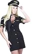 Sexy Mile High Pilot Captain Outfit Airlines Halloween Costume Button Up Mini Dress + Hat