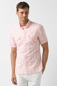 Short Sleeve Poplin Button Down Heathered Effect Plaid Woven Shirt