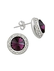Sterling Silver Genuine Swarovski Crystallized Elements Round Stud Post Earrings