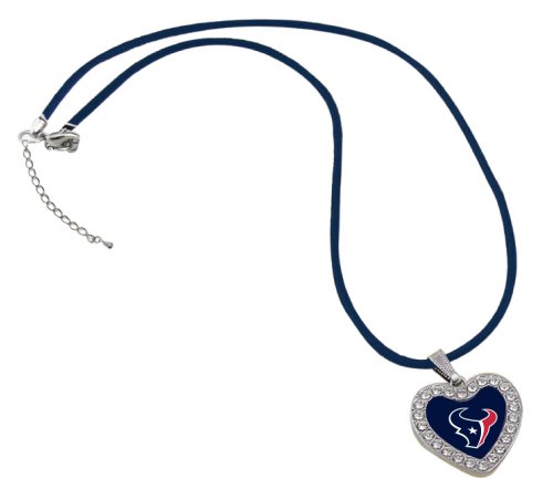 NFL Houston Texans Reversible Crystal Heart Pendant with Silk Cord
