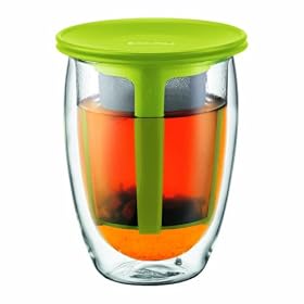 BODUM Tea For One 0.35 Litre/ 12 oz Double Walled Tea Glass and Tea Strainer, Lime Green