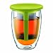 BODUM Tea For One 0.35 Litre/ 12 oz Double Walled Tea Glass and Tea Strainer, Lime Green