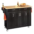 Kitchen Cart with Natural Wood Top- Black