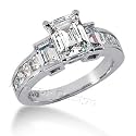 14K White Gold Engagement Ring - 2.00CT Emerald Cut Diamond Ring(H-I Color, I1 Clarity), All Sizes Available