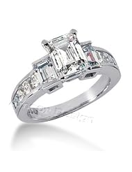 14k White Gold Engagement Ring - 2.00ct Emerald Cut Diamond Ring(h-I Color, I1... by