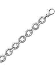 Sterling Silver Diamond Cut Chain Style Rhodium Plated Bracelet